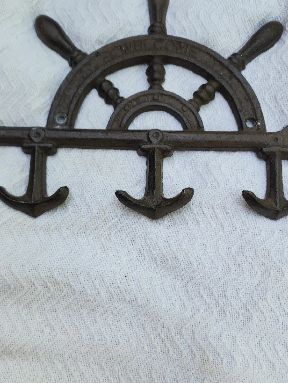 Nautical Ship Wheel Triple Anchor Wall Hook -